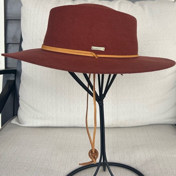 GIGI PIP Burnt Orange Wren Wide-Brim Fedora with Tan Trim - Picture 8 of 13